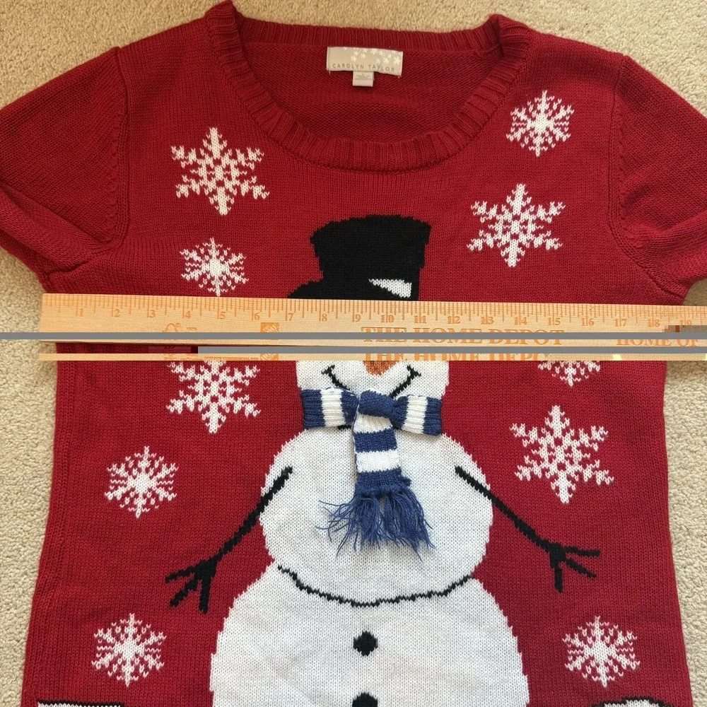 Carolyn Taylor Winter Sweater Womens Large Red White Winter Snowman Long Sleeves - Picture 8 of 9